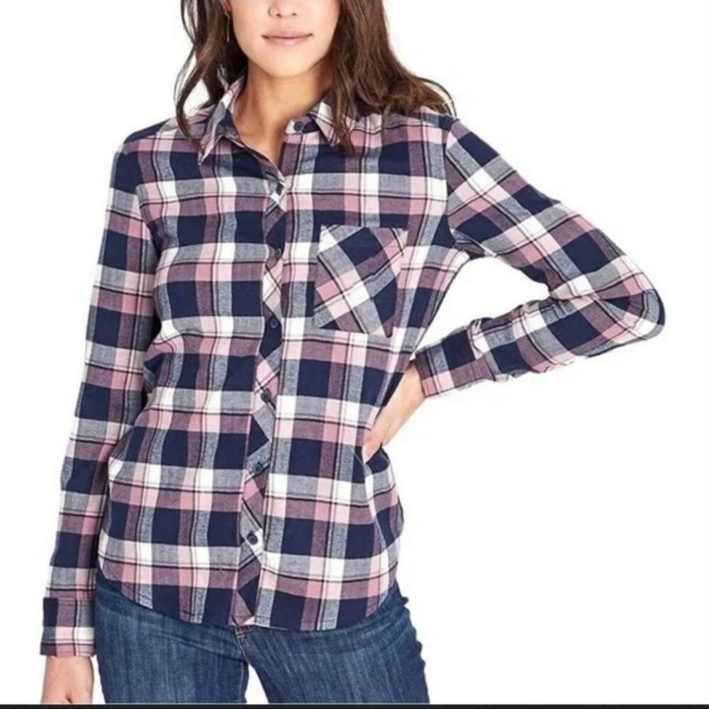 Orvis Womens Purple Plaid Flannel Button Up Shirt